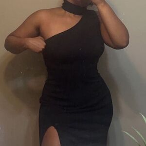 A 10 Black Azazie custom bridesmaid dress- stretch crepe